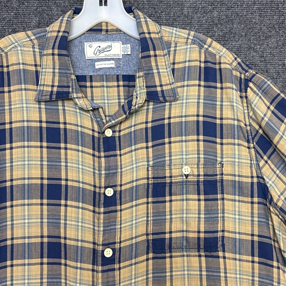 Grayers Button Down Shirt Mens XL Yellow Blue Plaid Short Sleeve lightweight - Picture 3 of 6